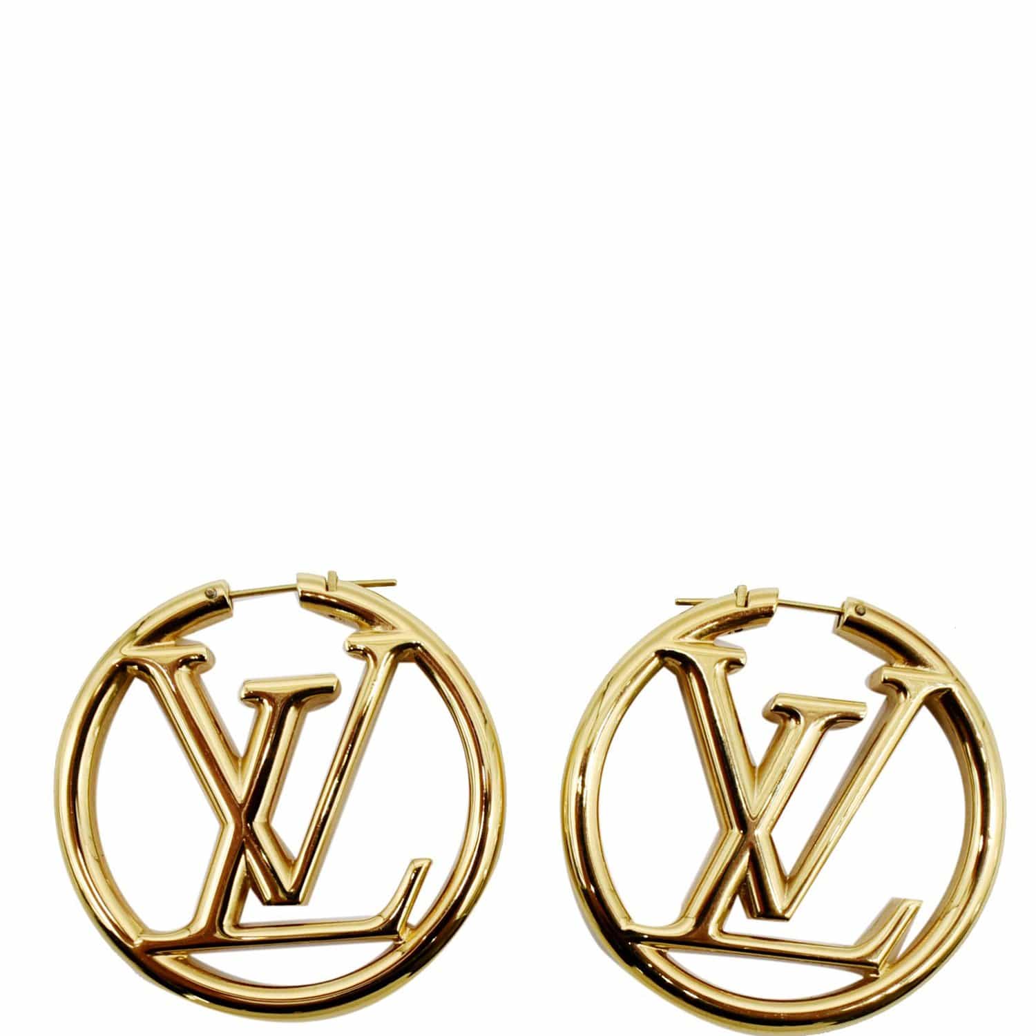 Louis Vuitton Gold Metal LV Louise Hoop Earrings Available For