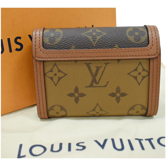 Louis Vuitton Brown, Pattern Print Reverse Monogram Dauphine Chain Wallet