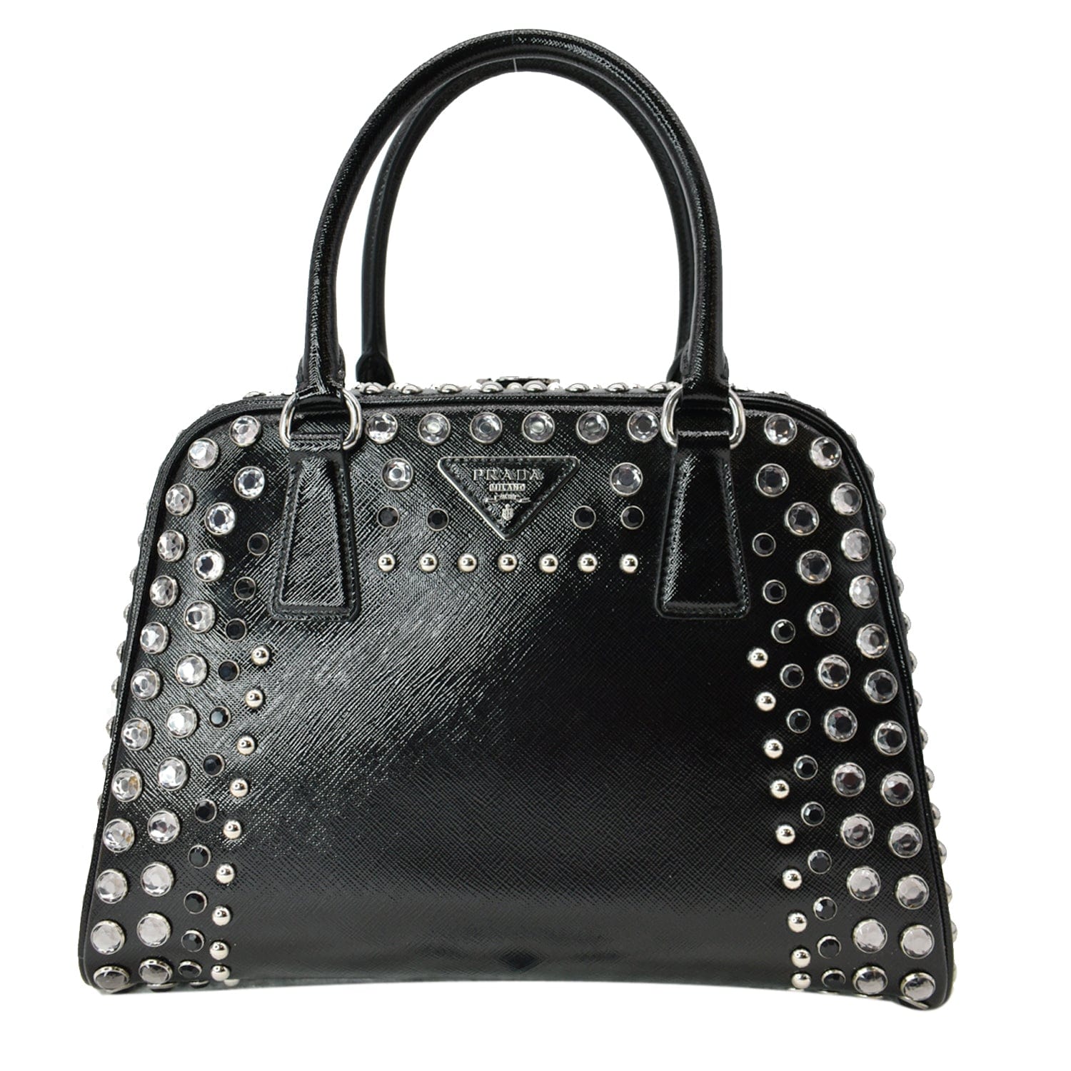 Prada Women Crystal-Studded Card Holder with Shoulder Strap-Black