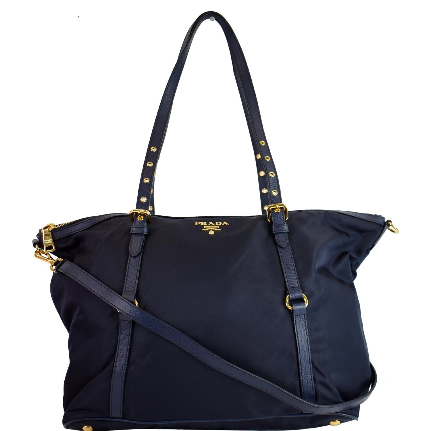 Prada Italy. Navy Nylon and Navy Leather Tote/Shoulder Bag