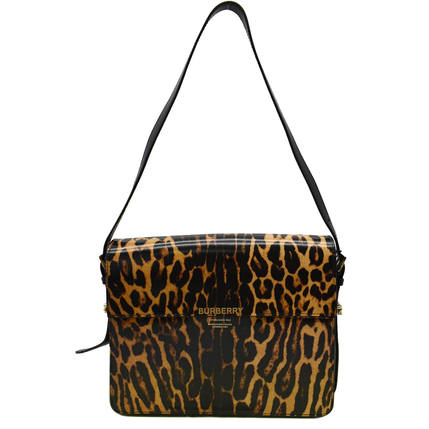 BURBERRY Grace Large Leopard Print Leather Shoulder Bag Multicolor - 1