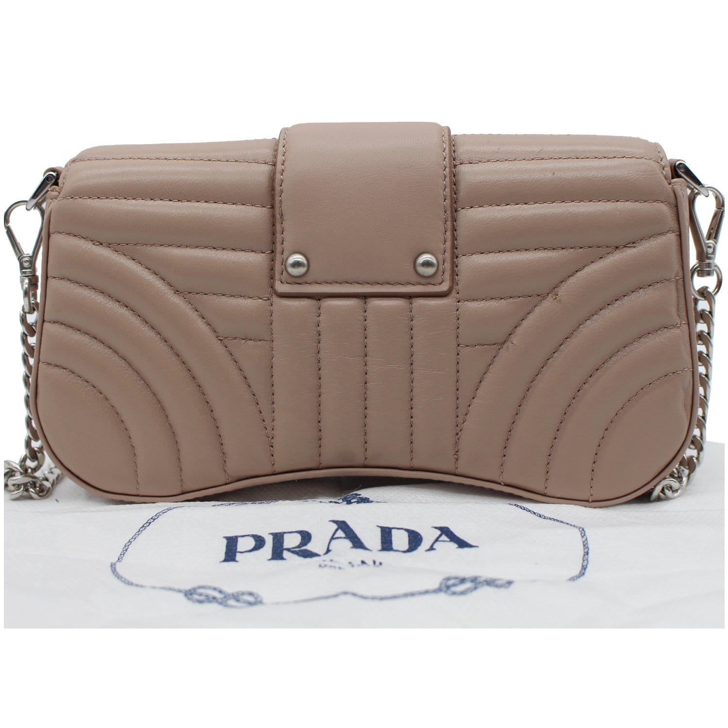PRADA Mini Sidonie Nappa Diagramme Leather Chain Crossbody Bag Nude- 2