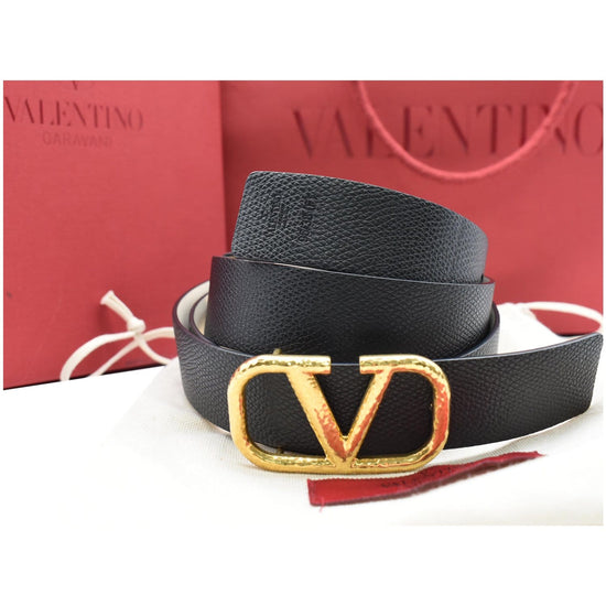 Reversible Vlogo Signature Belt In Grainy Calfskin 30mm for Woman in Light  Ivory/black