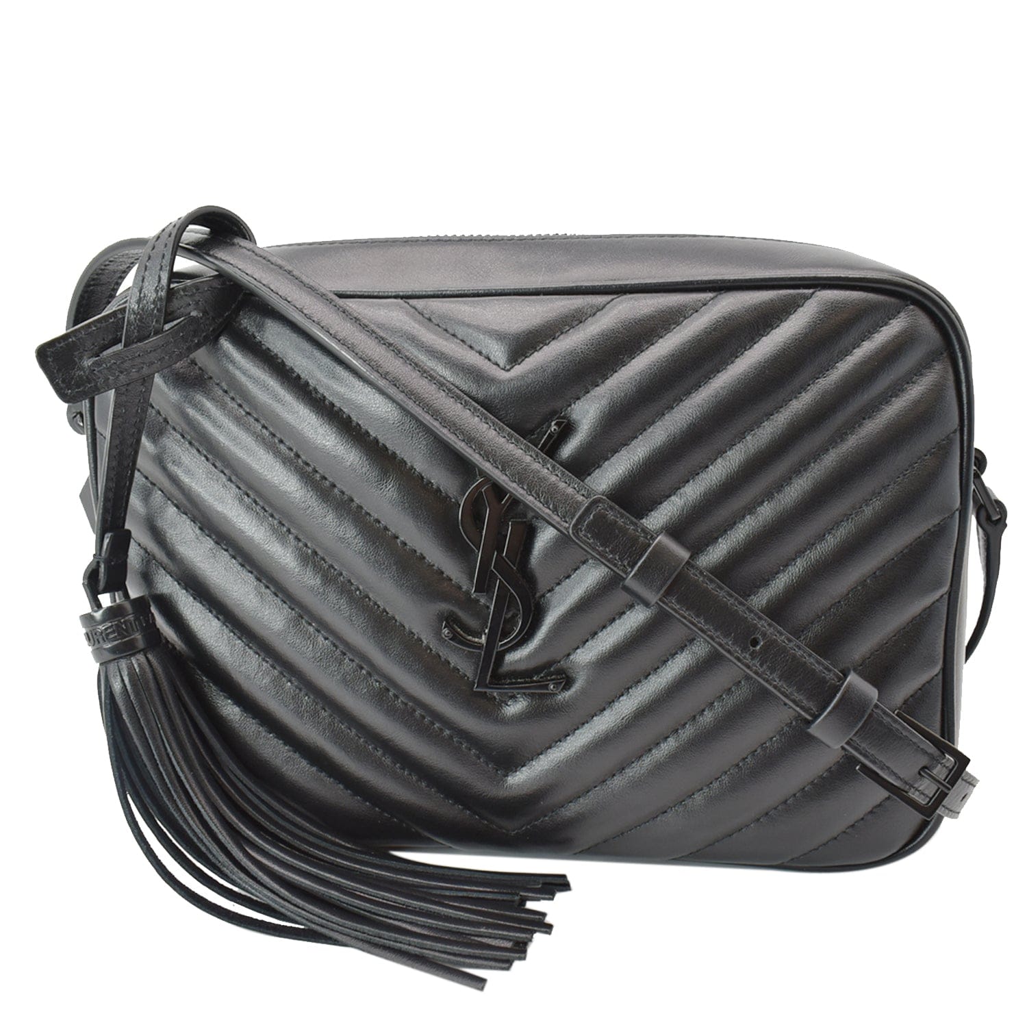 Yves Saint Laurent Lou Chevron Leather Camera Crossbody Bag Black
