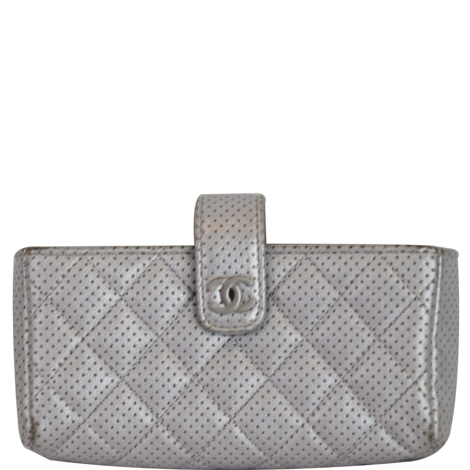 CHANEL Snakeskin Phone Holder Pouch Clutch White 1303985