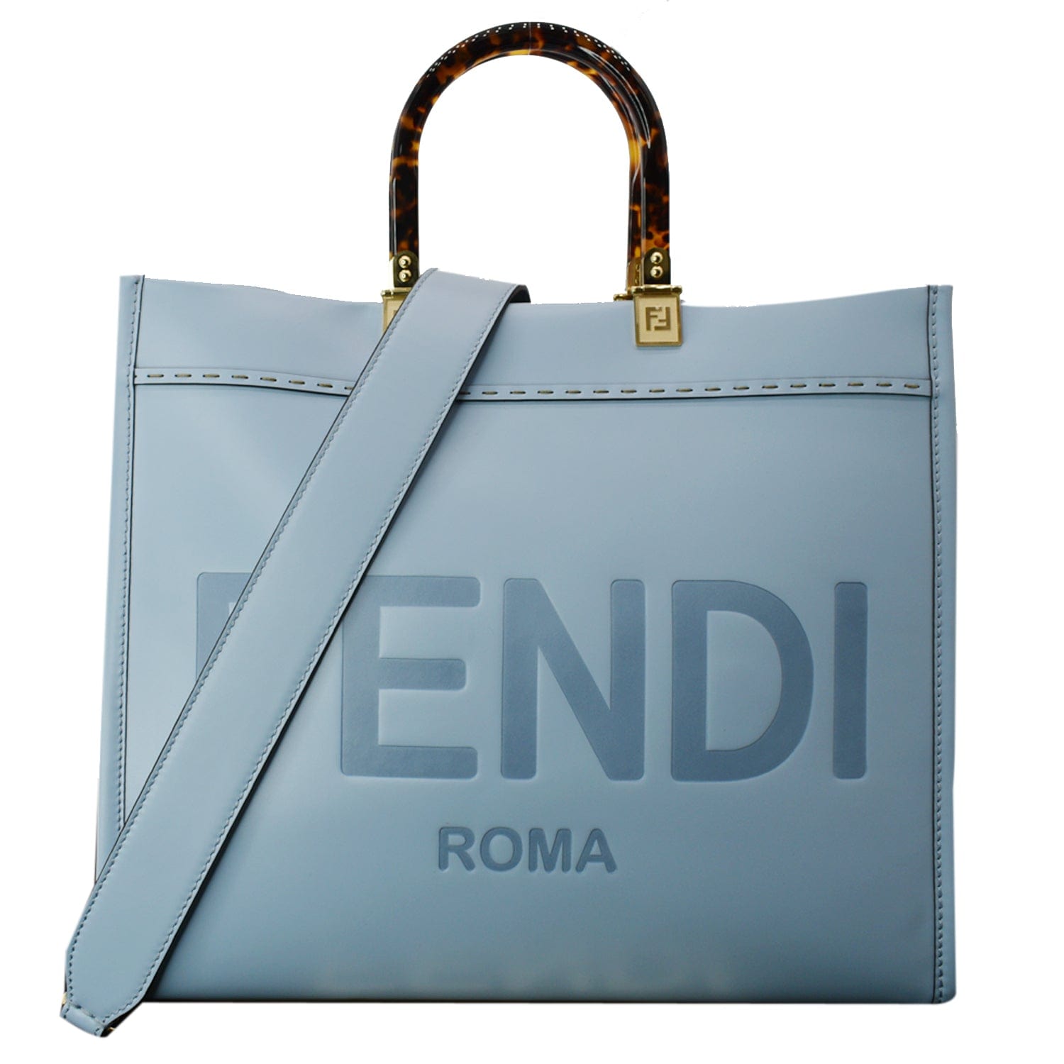 Fendi Sunshine Medium - Light brown leather and elaphe shopper bag