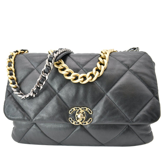 CHANEL 19 Flap Quilted Lambskin Leather Shoulder Bag Black