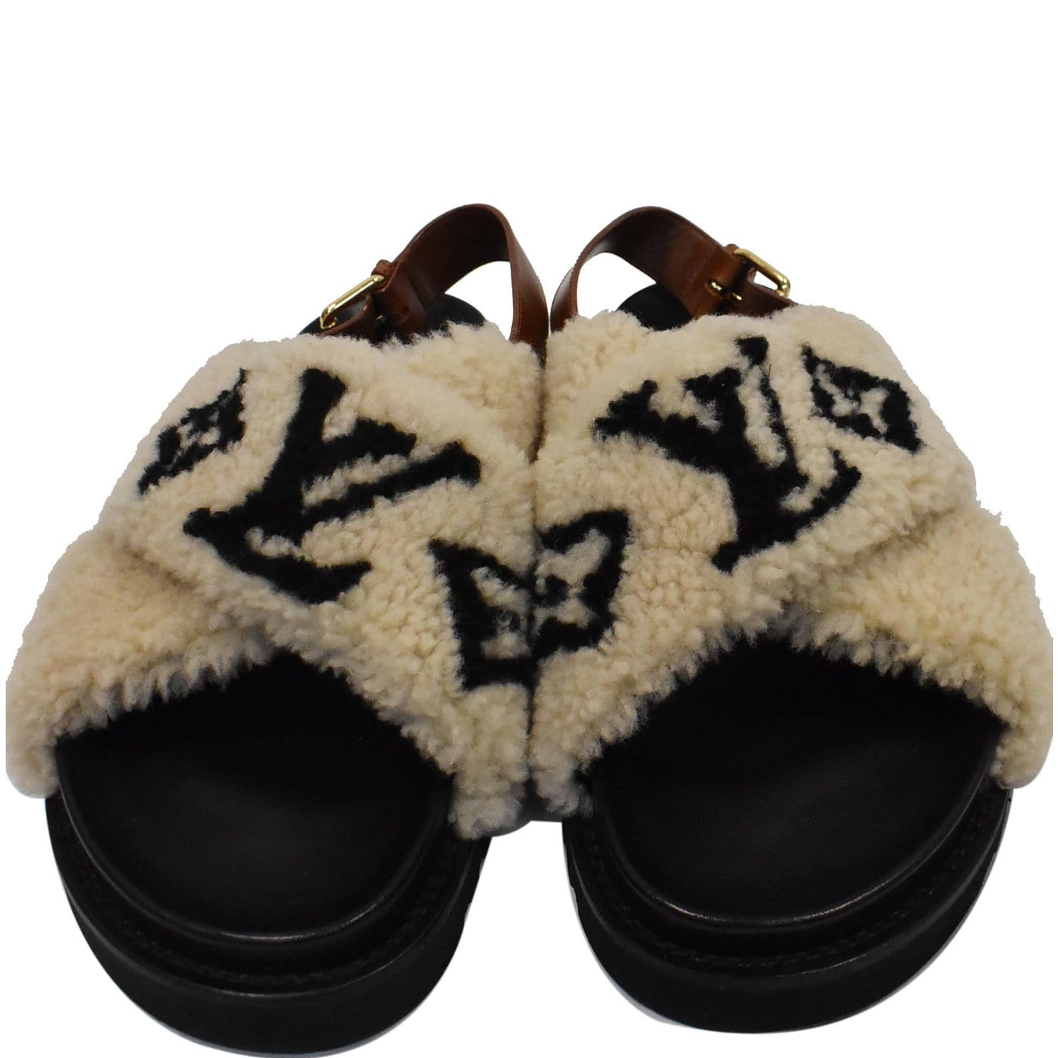 Louis Vuitton Fur slippers Beige ref.446784 - Joli Closet