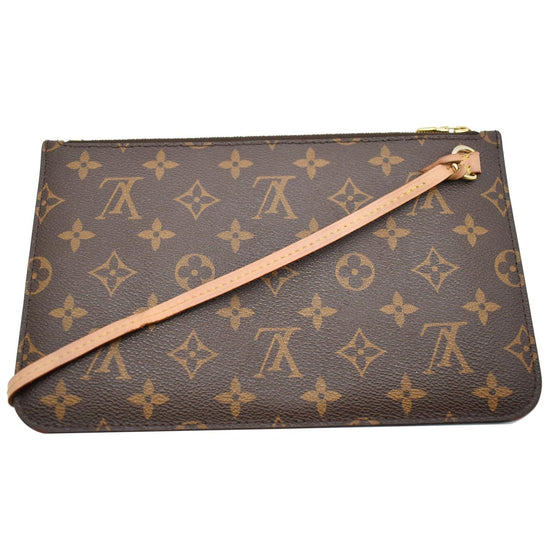 LOUIS VUITTON Neverfull MM Monogram Canvas Pochette Wristlet Pouch Bro