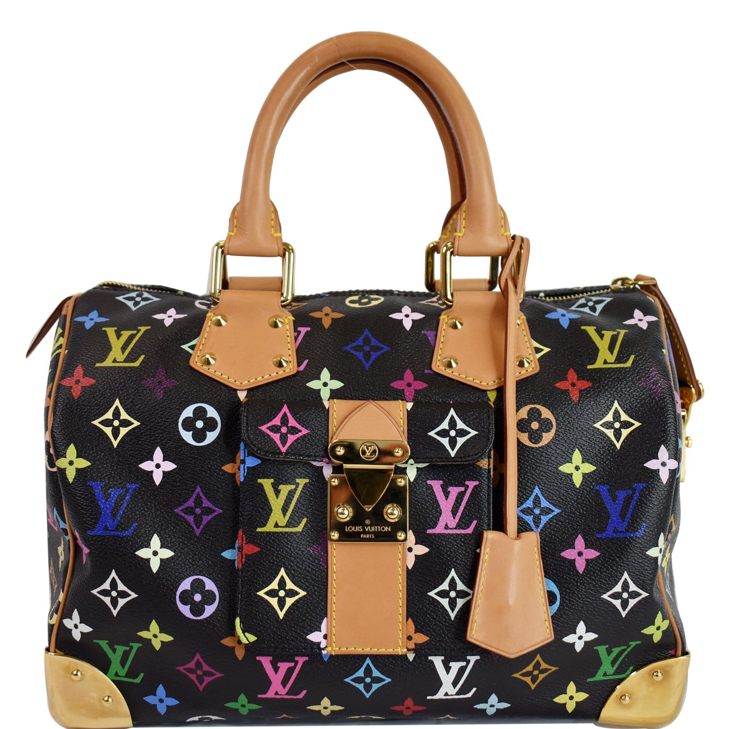 LOUIS VUITTON Speedy 30 Monogram Multicolor Satchel Bag Black