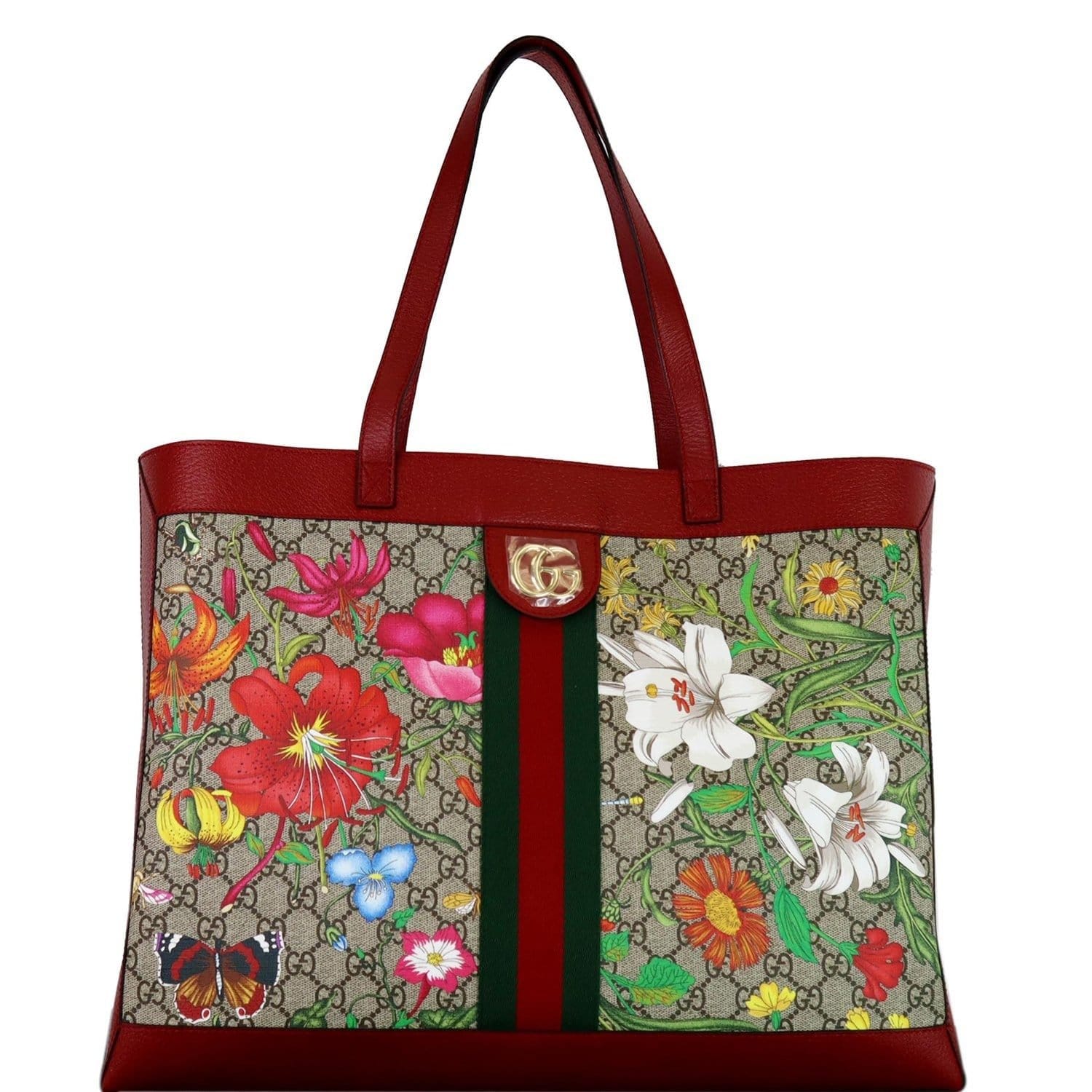 Gucci Ophidia GG Flora Medium Shoulder Tote Bag Red