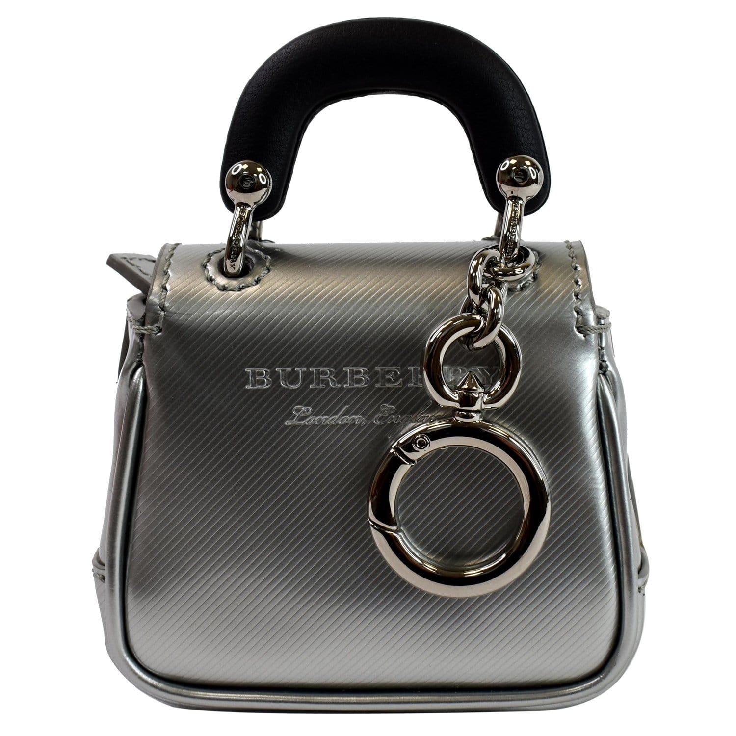 BURBERRY Trench Patent Leather Charm Coin Purse Bag Black/Silver - Fin