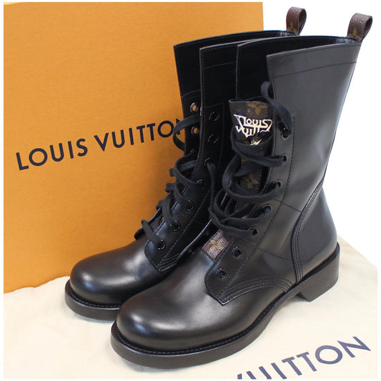 LOUIS VUITTON Size 6.5 Black Patches Leather Metropolis Ranger