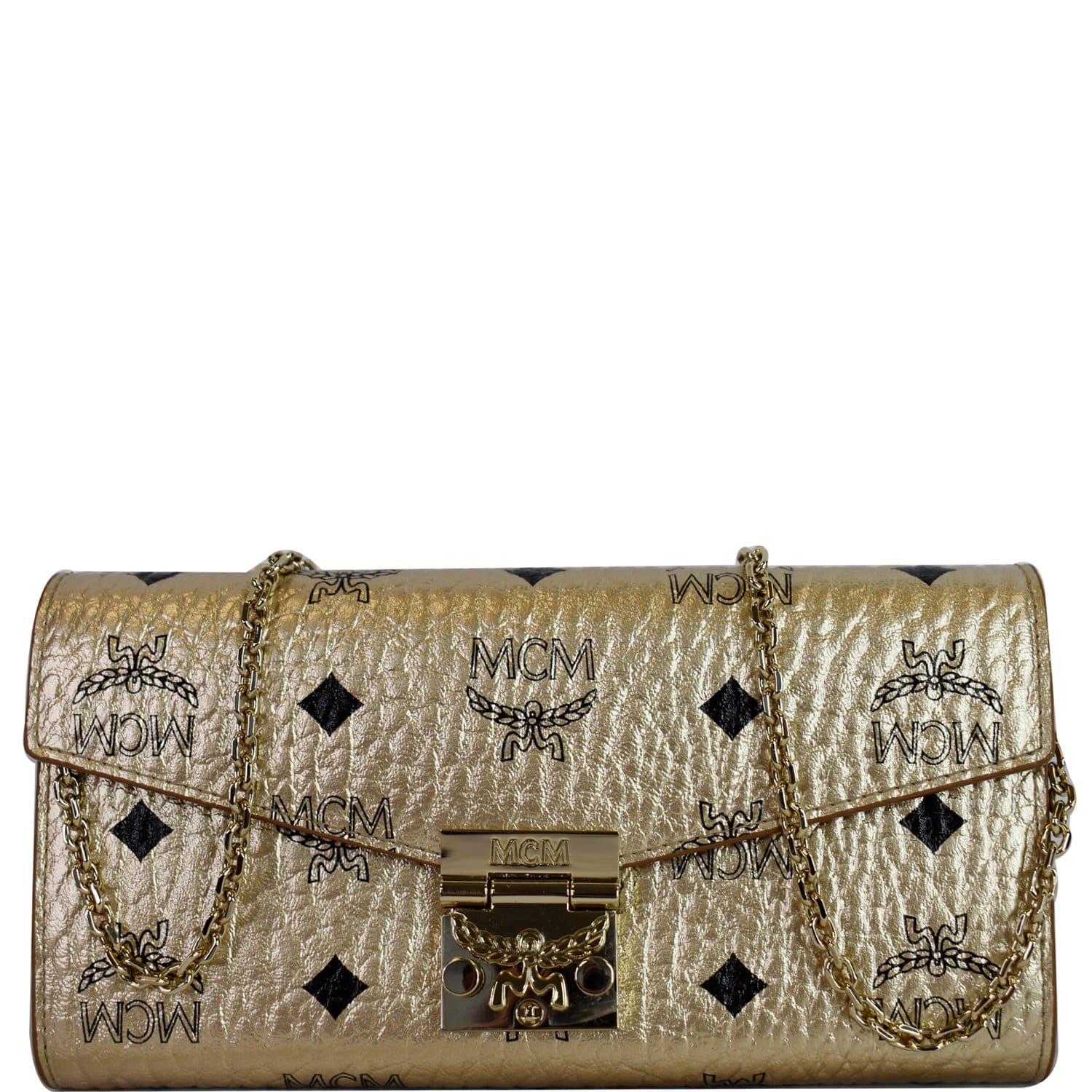 MCM Berlin Visetos Crossbody Chain on Wallet Gold