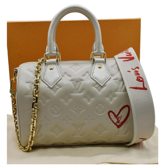 Louis Vuitton Speedy Bandouliere 22 Black Handbag Gold Chain &