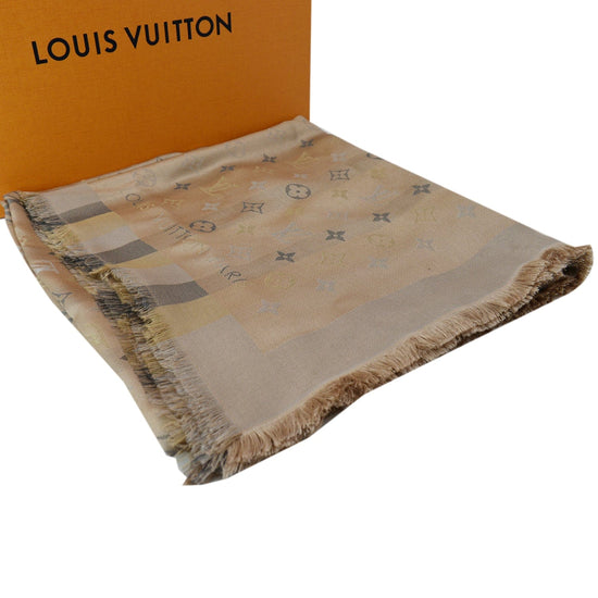 Louis Vuitton Cream Logo Monogram Silk & Wool Scarf Louis Vuitton