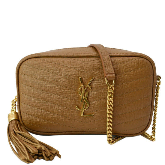 NEW SAINT LAURENT Lou Mini Ysl Grain De Poudre Camera Crossbody Bag Peach