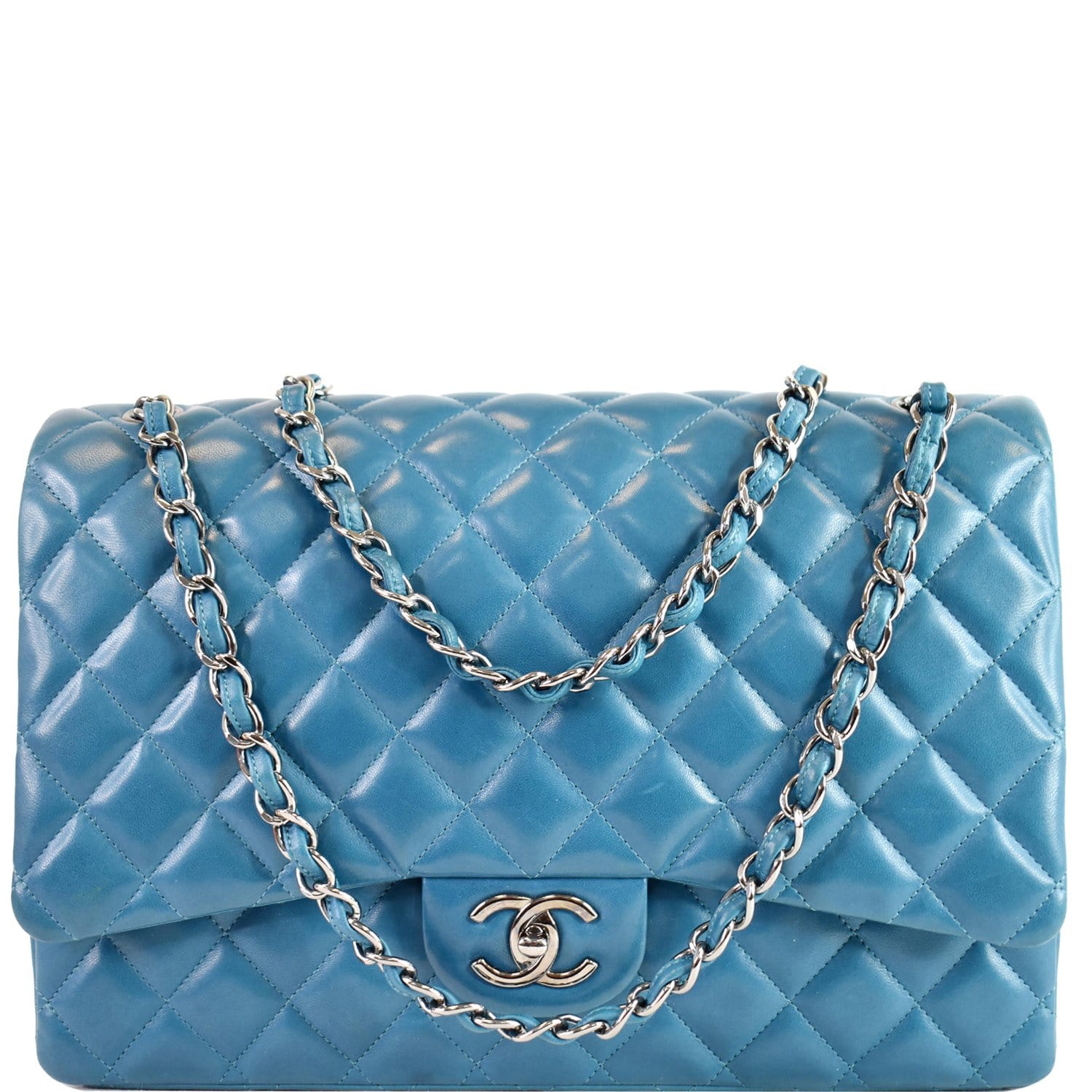 CHANEL Patent Quilted Maxi Double Flap Coral 1271197