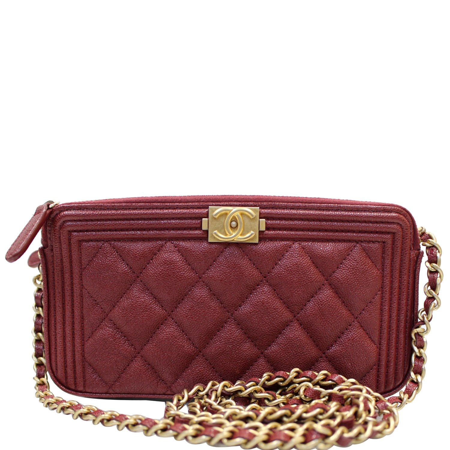 Medarbejder Forstyrrelse sympati CHANEL Small Boy Caviar Quilted Clutch With Chain Shoulder Bag Red