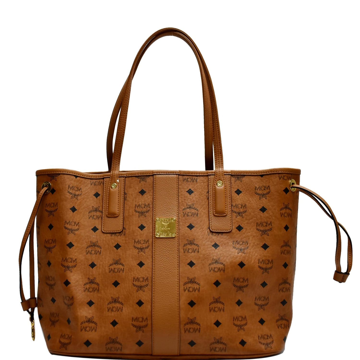 MCM Reversible Liz Visetos Canvas Shopper Tote Bag Cognac