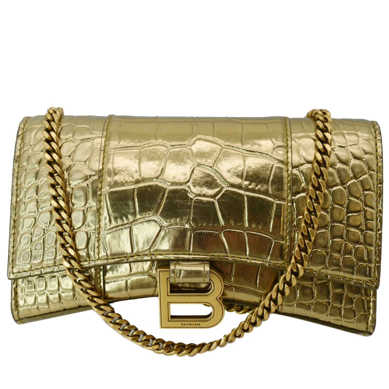 Balenciaga Hourglass Crocodile Leather WOC Crossbody Bag