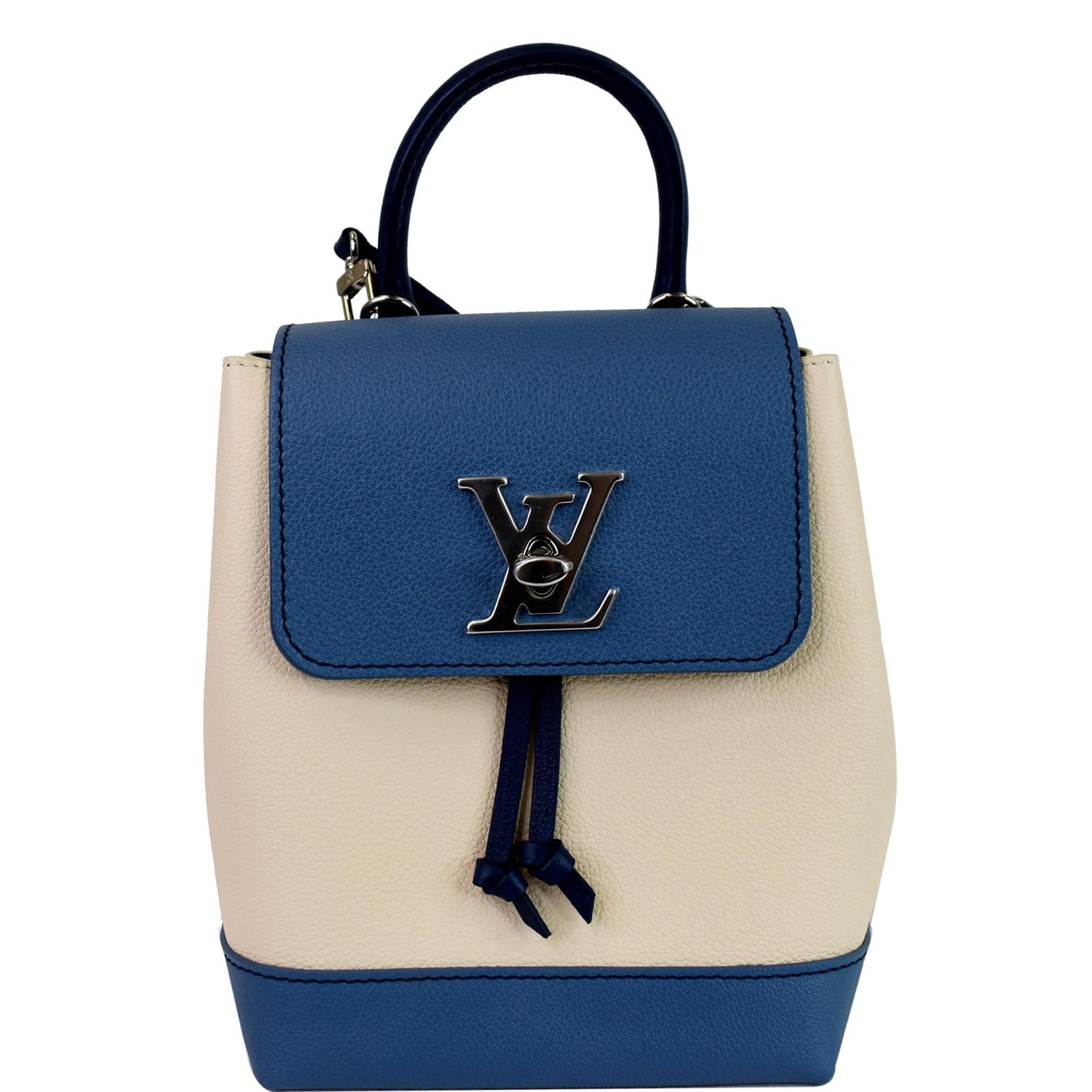 LOUIS VUITTON Lockme Calfskin Leather Backpack Blue/Beige