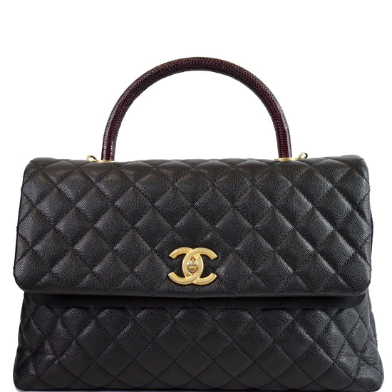 Chanel Coco Top Handle Bag Quilted Caviar with Lizard Mini Blue 1724411