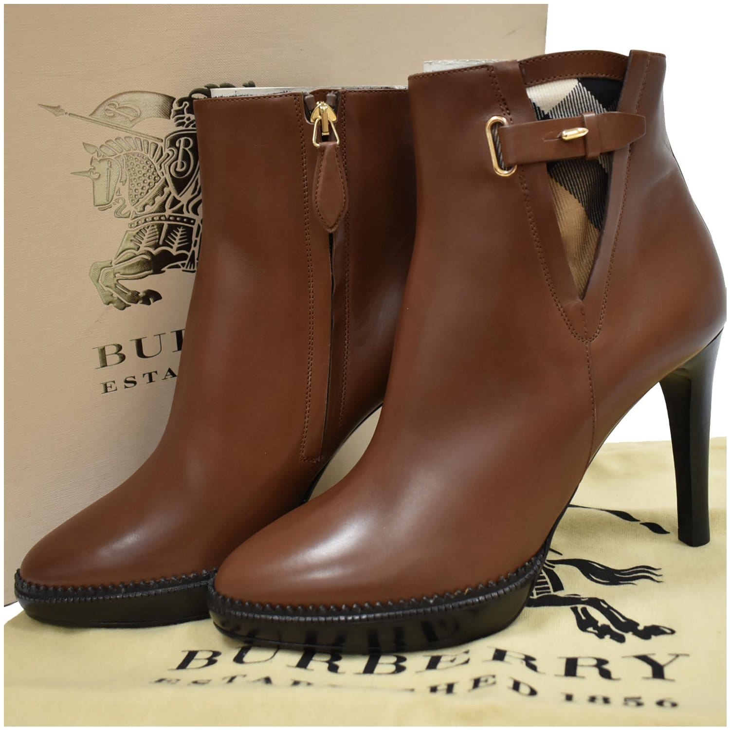 BURBERRY Ankle Leather Boots Brown Size 