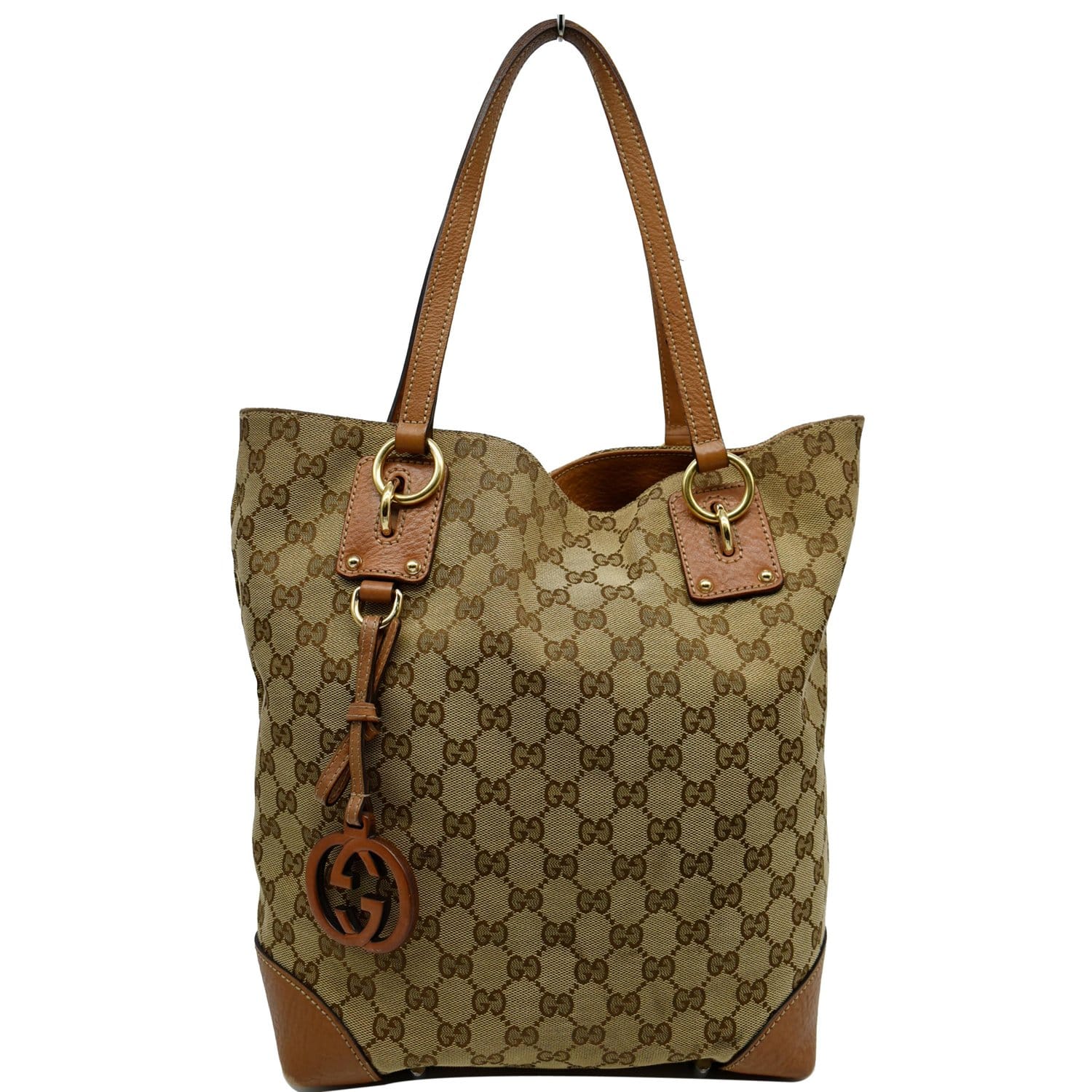 Gucci GG Canvas Marrakech Tote Bag Purse 257023 467891 Beige Brown Tassel  W/ Box