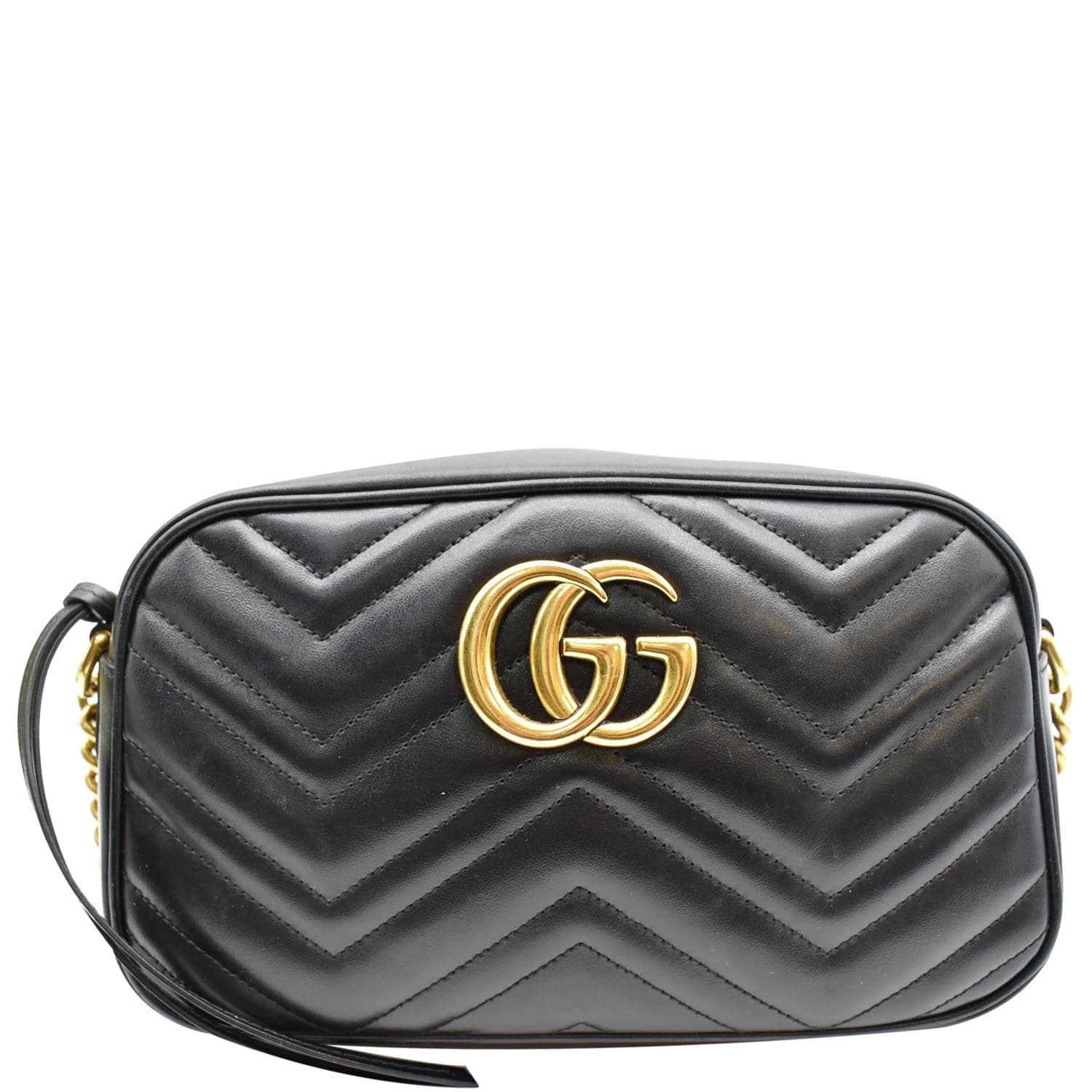 Gucci Black Matelassé Leather Small GG Marmont Camera Bag Gucci