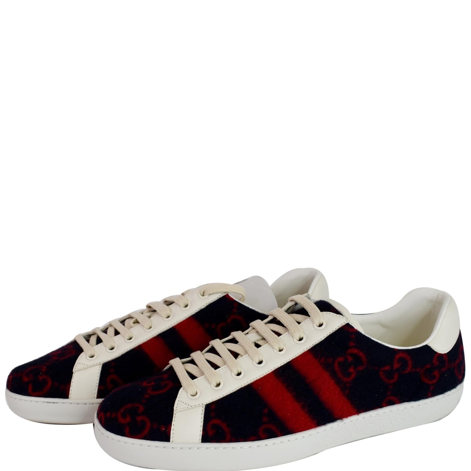 Men's Ace Sneaker Black GG Supreme Canvas With Blue & Red Web