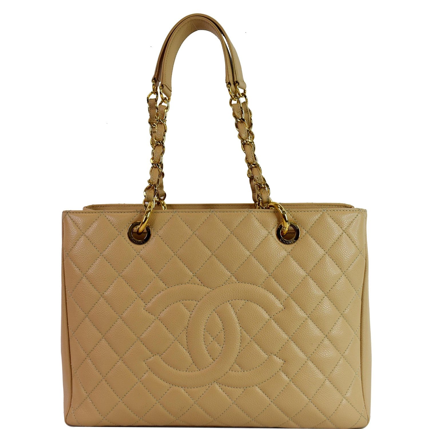 Chanel GST Beige Caviar Leather Grand Shopping Tote Chain Bag 10ccs114