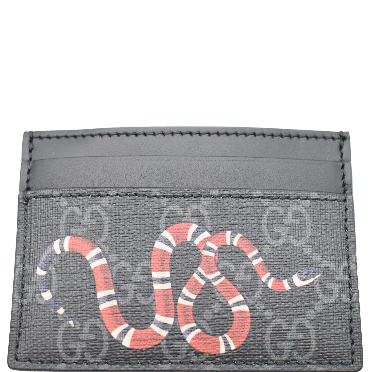 GUCCI Kingsnake Print GG Supreme Monogram Card Case Black 451277