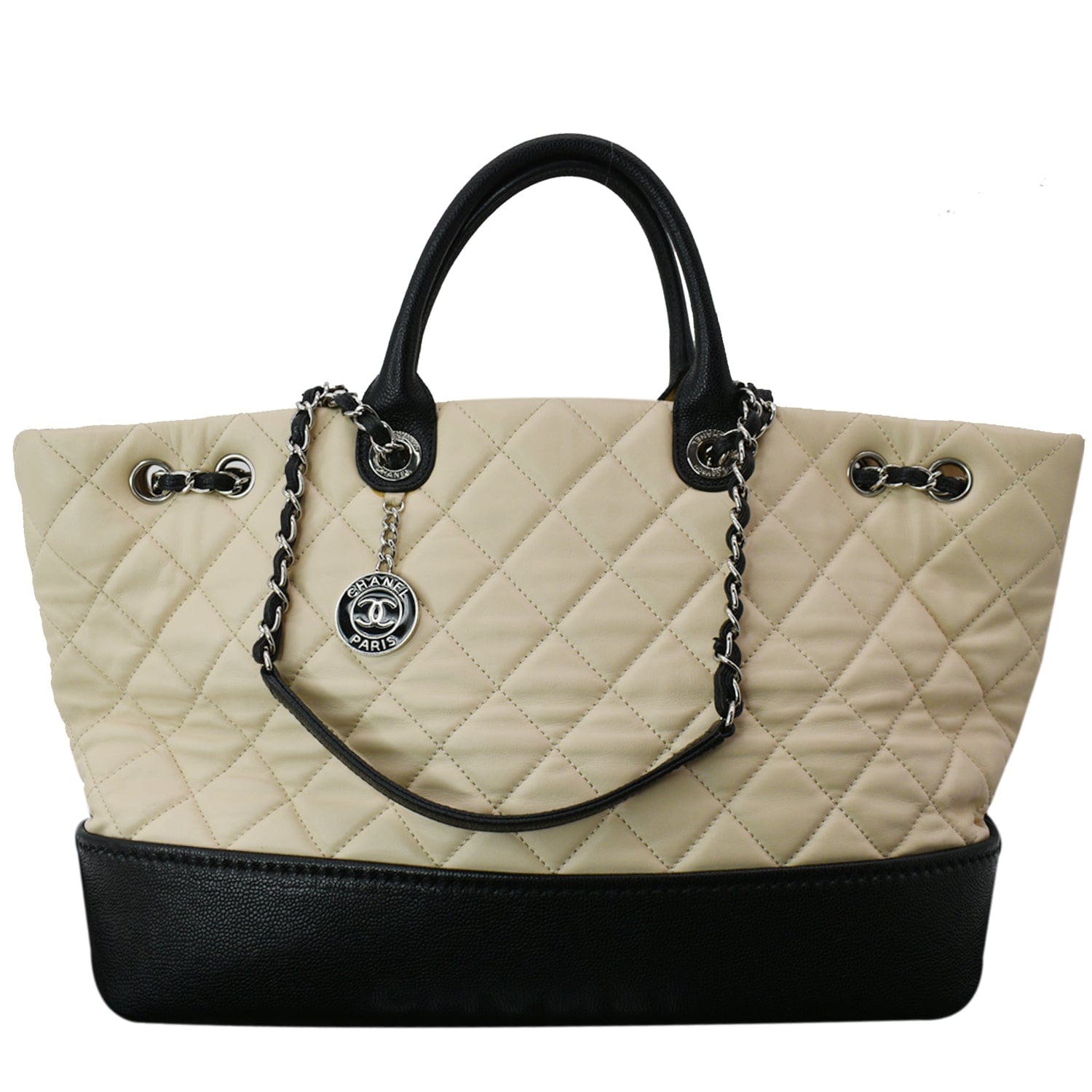 CHANEL Calfskin Stitched Large Shopping Tote Beige 1195336