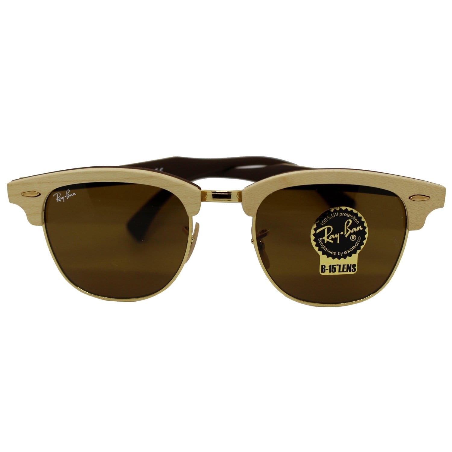 Ray-Ban RB3016M 1179 Clubmaster Wood Sunglasses Brown Classic B-15 Len