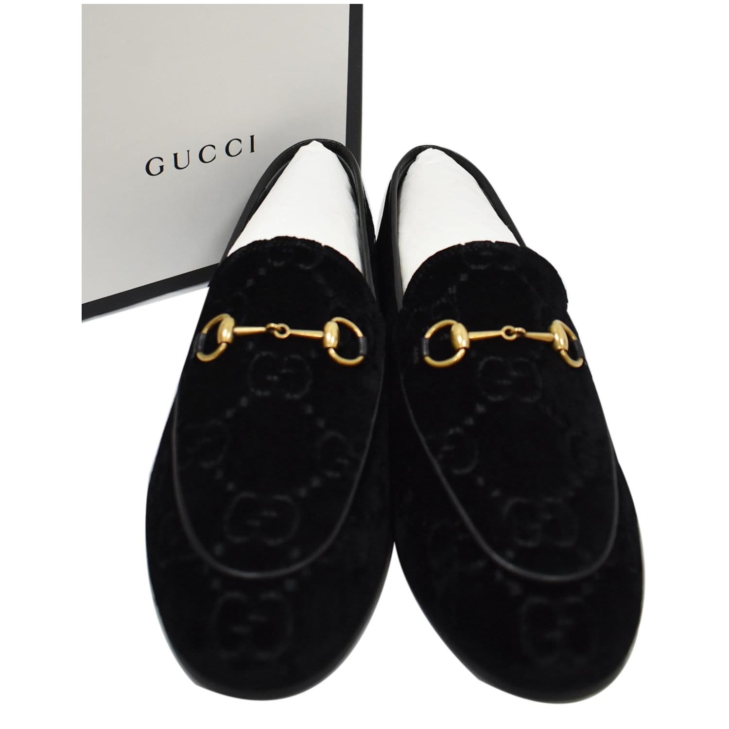 Gucci GG Jordaan Velvet Leather Loafer Black Size 40