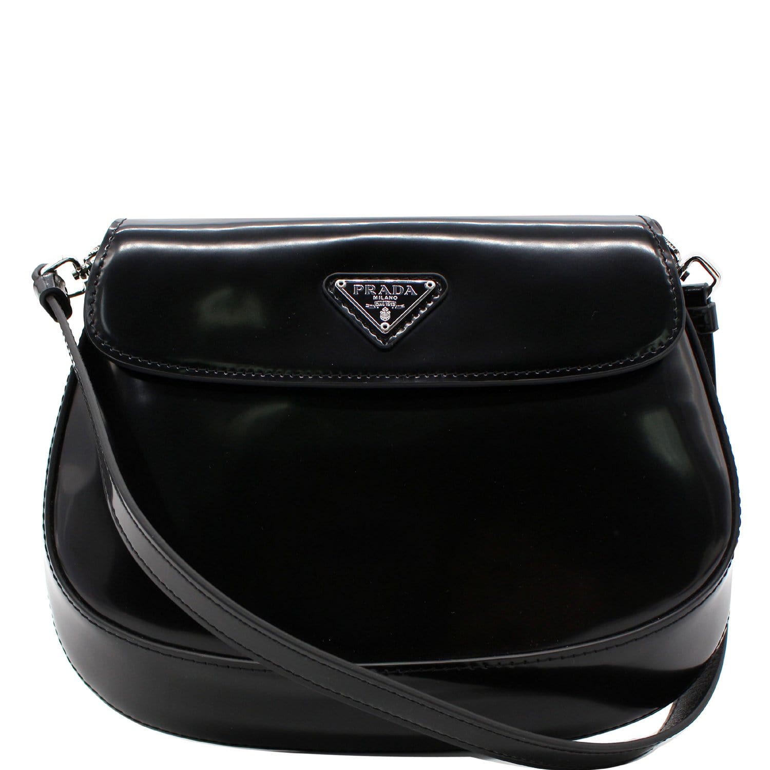 Black Prada Cleo Brushed Leather Shoulder Bag