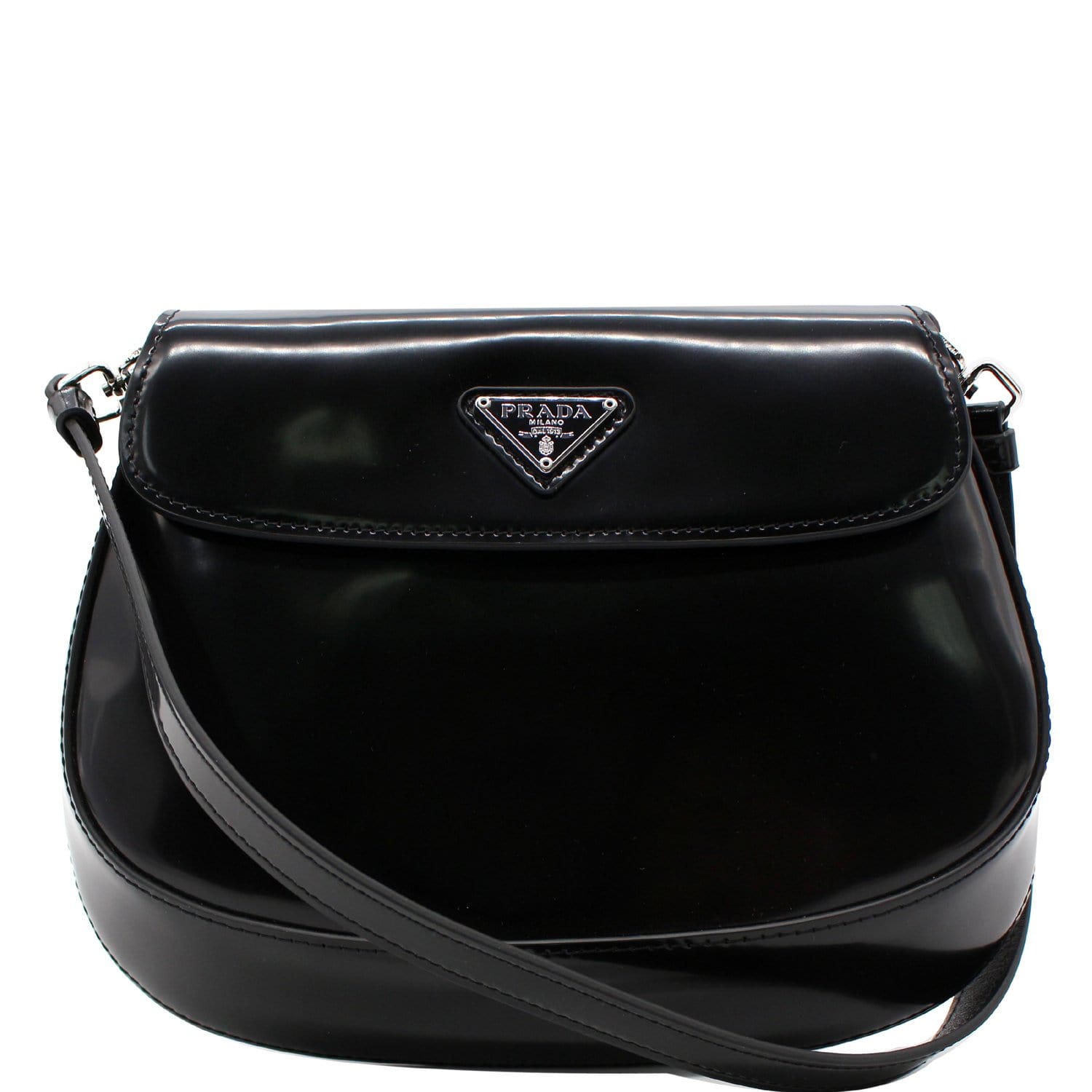 Black Prada Cleo Brushed Leather Shoulder Bag With Flap