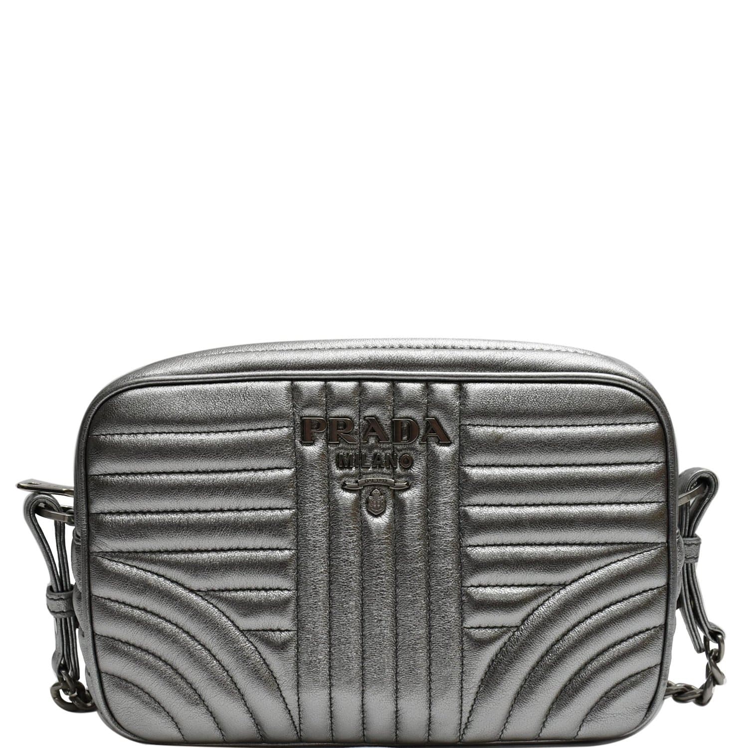 Prada Grey Stripe Diagramme Leather Cross Body Camera Bag in Gray