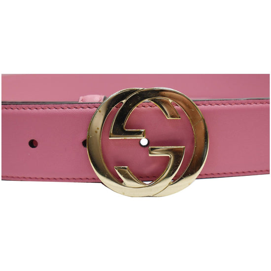 Interlocking buckle leather belt Gucci Pink size 80 cm in Leather - 19192718