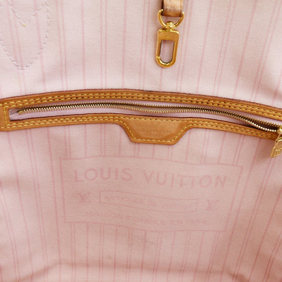 Rare! Louis Vuitton Damier Azur Neverfull MM SL Rose Pink Braided Strap!