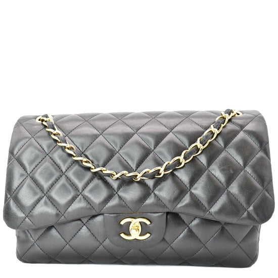 CHANEL Lambskin Quilted Gold Hardware Jumbo Classic Double Flap Bag