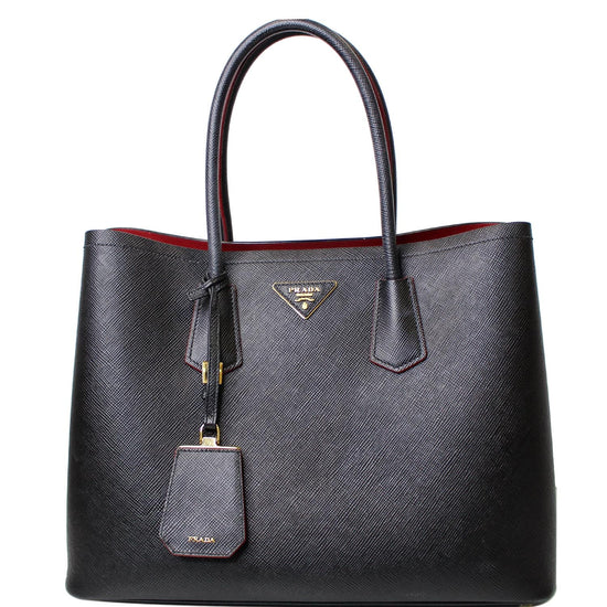 Prada - Double Bag Large Saffiano Cuir Nero/Fuoco