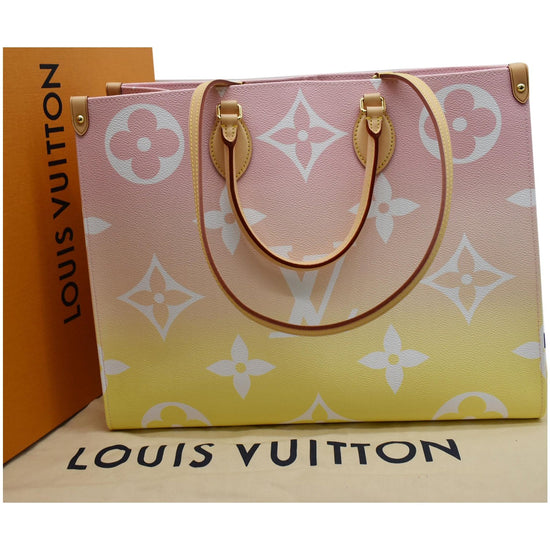 Louis Vuitton Light Pink Giant Monogram and Raffia by The Pool Hawaii Edition Onthego GM Gold Hardware, 2021 (Like New), Yellow/Pink Womens Handbag