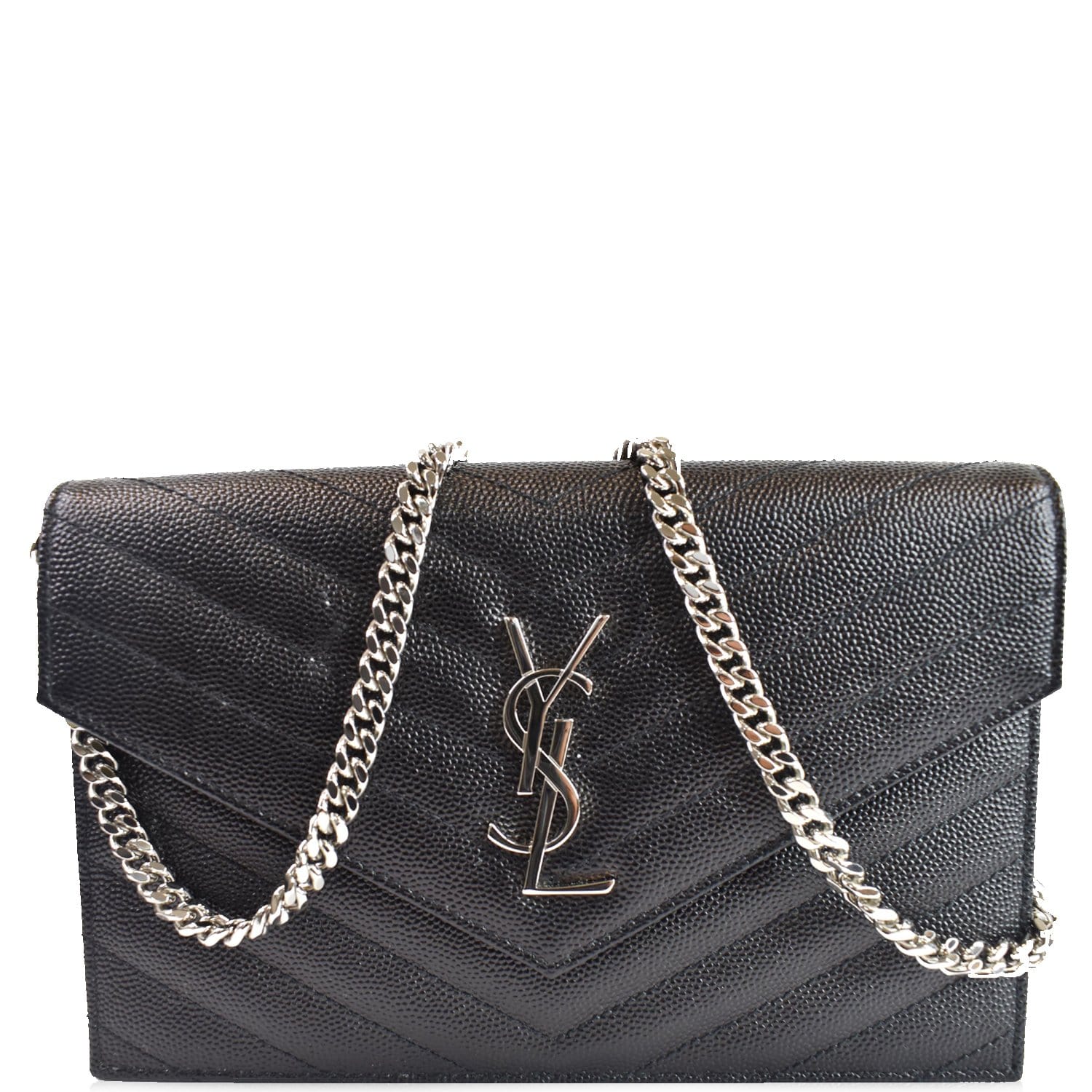 YSL Saint Laurent Wallet on a Chain WOC Crossbody Bag Black Silver
