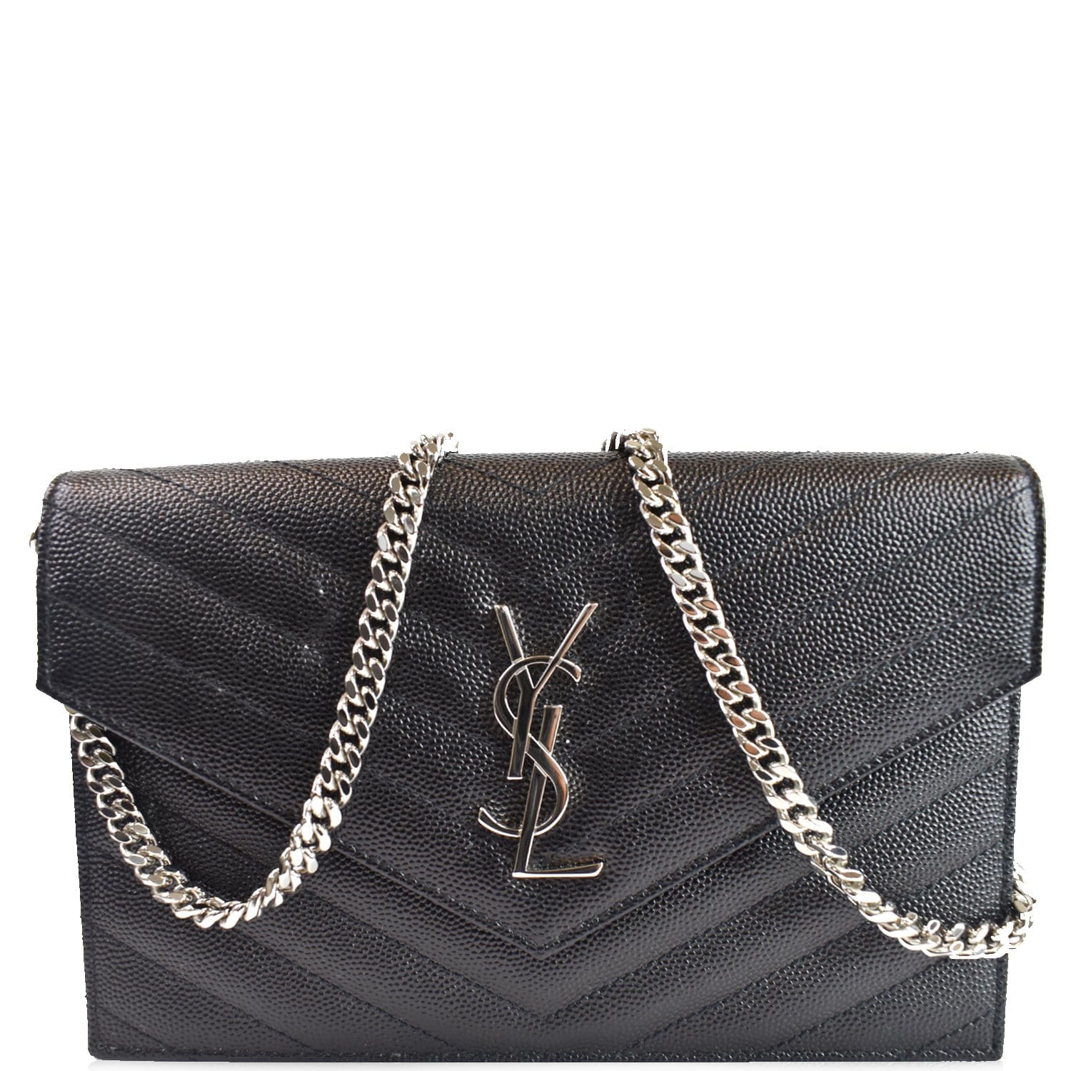 YVES SAINT LAURENT Envelope Monogram Leather Crossbody Chain Wallet Bl