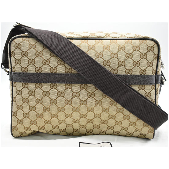 GUCCI GG Monogram Canvas Messenger Bag Dark Beige 449173