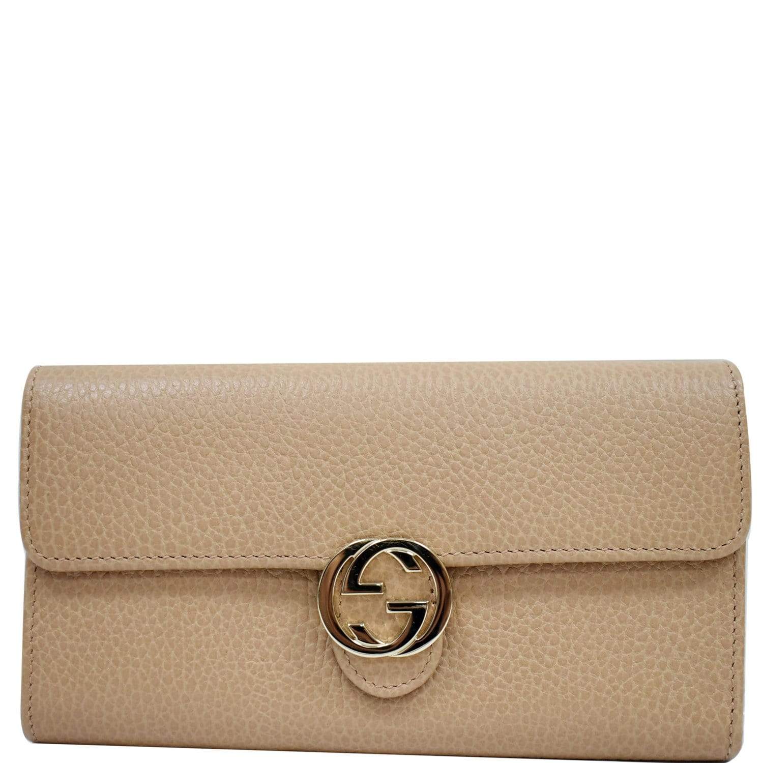 Gucci GG Interlocking Continental Leather Wallet Beige