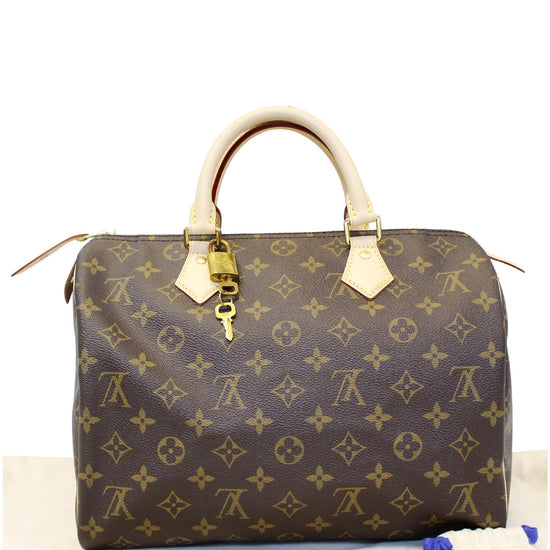 Louis Vuitton Speedy 30 Women's Authentic Pre Owned Custom Painted Handbag Dual Top Handles Brown, Red Luxury Monogram Canvas