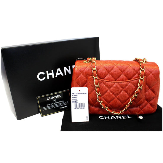 Chanel Red Quilted Caviar Mini Rectangular Classic Flap